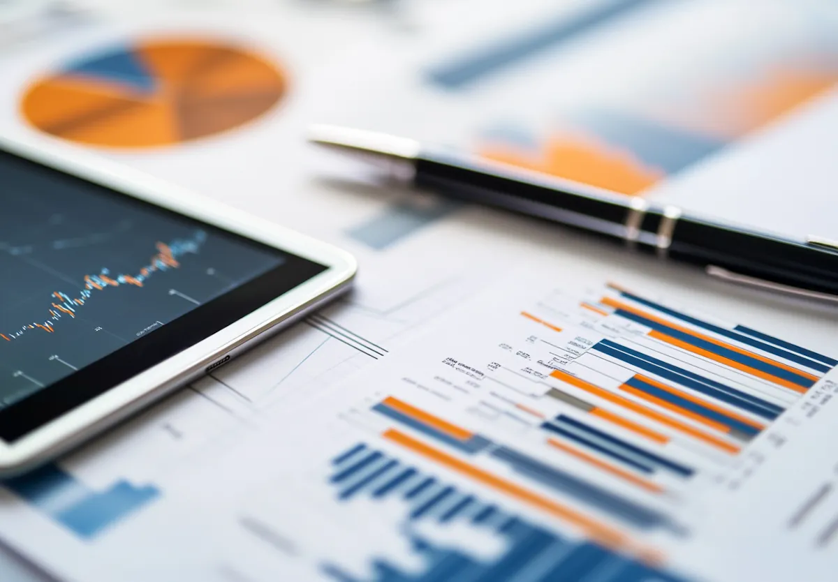 Printed charts and a tablet showing analytics for an employee relations risk review